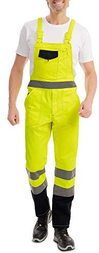Mivaro Warnschutz Latzhose Herren Gelb Größe 5XL - Arbeitshose mit Reflexstreifen EN ISO 20471 Klasse 2 zertifiziert, robuste Arbeitslatzhose mit elastischem Bund, hohe Sichtbarkeit für Bau & Handwerk