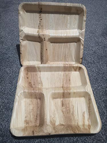 BIOCARTZ Stock of 25 Compartment Plates - 100% bio degradable Areca Compartmant Plates Alternate to Plastic and Paper Plates and Sustainable (Round 12 4 Compartment)