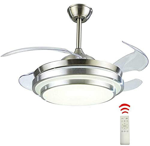 Ventilador de Techo con Luz LED 36W 3 Tonos Aspas Transparente y Retráctiles 42 pulgadas Silencioso 6 Velocidades Función Verano-Invierno Mando a distancia Níquel para Salón Dormitorio Restaurante