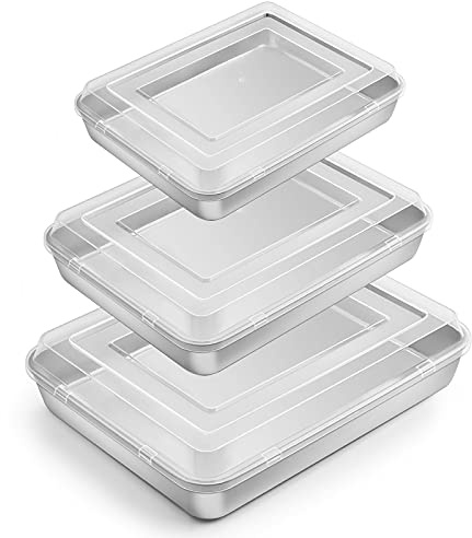 EFar Backform mit Deckel (32,9 cm25,9 cm23,9 cm), rechteckige Kuchenformen mit Deckel, MetallBackgeschirrSets für LasagneKasserollen Brownie, ungiftig und spülmaschinenfest – 3 Pfannen + 3