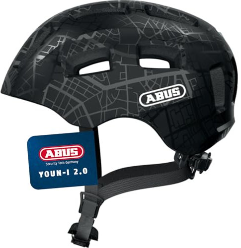 ABUS Fahrradhelm Youn-I 2.0 - mit Licht für Kinder, Jugendliche und junge Erwachsene - für Mädels und Jungs - Schwarz mit Muster, Größe S