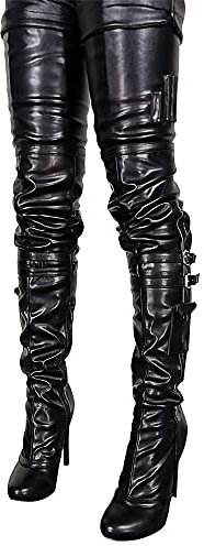 YUHAI Stivali Alti della Coscia Sexy da Donna sopra Il Ginocchio Stilotto Stivali Zip con Cinturino con Fibbia Regolabile,Black-43
