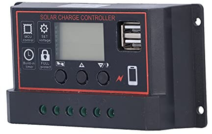 Intelligenter Laderegler, Kurzschlussschutz Solarbatterie-Panel Dual-USB-Ladeschutz Gerätesteuerung mit LCD-Display 12V/24V(10A) Solarregler