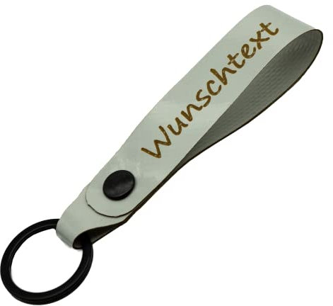 Schlüsselanhänger mit Name Wunschname personalisiert individuell aus LKW Planenstoff farbig Hell Grau