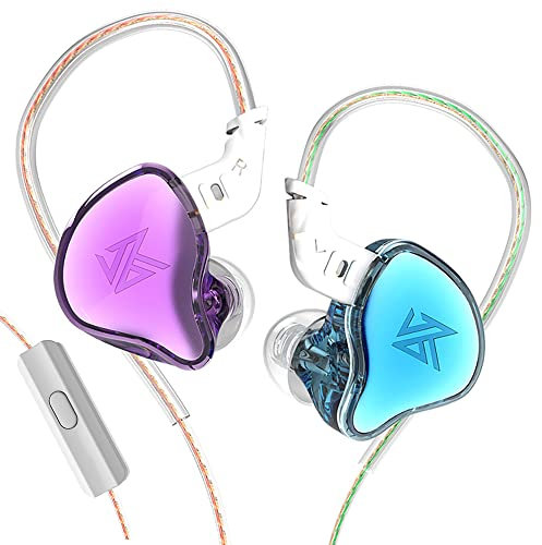 KZ EDC Monitores intrauditivos estéreo de alta fidelidad Estudio IEM con cable de aislamiento de ruido auriculares deportivos con cable desmontable para músico audiófilo (con micrófono azul y morado)
