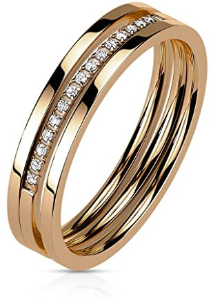 Paula & Fritz® Ring Damen Triple-Ring Rosegold Zirkonia klar 316L Chirurgenstahl Größe 57 (18,1) 4,5-mm Breit Herren-Ring Partner-Ring Ehe-Ring Dreifach