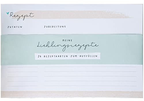 Odernichtoderdoch® Karten zum Nachfüllen für die Rezeptebox Lieblingsrezepte - 24 Rezeptkarten in 4 verschiedenen Designs - 21 cm x 14 cm x 2 cm