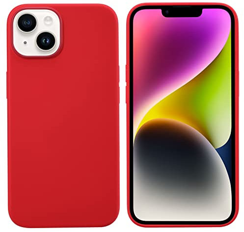 THBY Cover per iPhone 14, Custodia Antiurto Gomma Gel Silicio Liquido con Fodera Tessile Microfibra Morbida Silicone Protettiva Cover per Apple iPhone 14. (Rosso, 14)