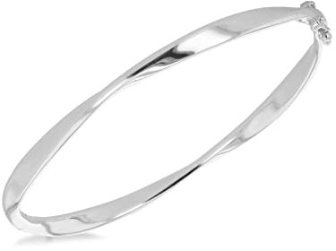 Tuscany Silver Women's Sterling Silver Rhodium Plated 4mm Twisted-Bar Bangle