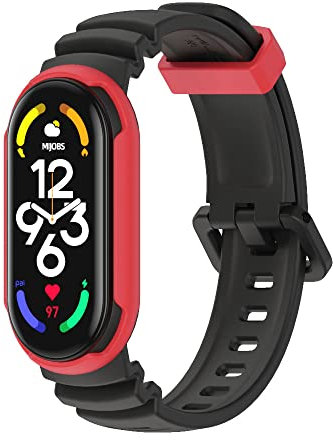KINKUUN Ersatzarmband kompatibel mit Xiaomi Mi band 5/mit Mi band 6/mit Mi band 7 Ersatzarmbänder Armband Uhrenarmbänder.(schwarz+rot)