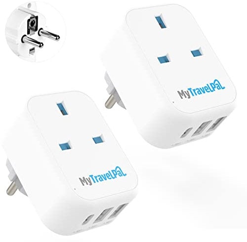 UK to Europe Travel Adapter With USB C (2 Pack) | UK Safety Standards | 2 x UK to European Plug Adapter with USB-C | UK to Euro EU