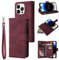 QLTYPRI Case for iPhone 14 Pro Max, Large Capacity Leather Wallet Case 6 Card Holder & 1 Zipper Pocket Kickstand Wrist Strap Magnetic Shockproof Phone Cover for iPhone 14 Pro Max - Wine Red