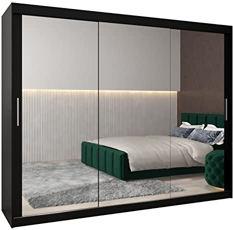 ABIKSMEBLE Armoire Porte coulissante Miroir Tokyo 3 - Armoire Chambre - Dressing Chambre Adulte - Penderie Vetement Dressing - Garde Robe - Placard Chambre - Armoire 3 Portes - Closet