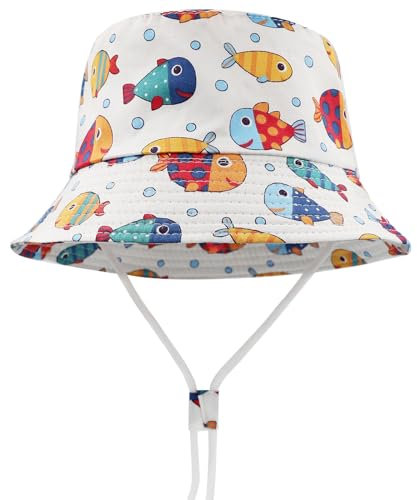 FenFang Sombrero de Sol Verano Bebés, Gorro Pescador Playa Algodón Niñas Niños, Unisexo Sombreros ala Ancha UV Protección Exteriores Viajes 1 2 3 4 Años (1-2 Años, Amarillo)