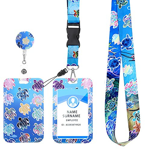 Cobee Kreuzfahrt-Schlüsselbänder, Ausweisclip zum Thema Meeresleben Meeresschildkröte,Einziehbarem Lanyard mit Kartenhalter Abnehmbaren Ausweishalter Kartenhalterschutz für Kreuzfahrten Schiffe