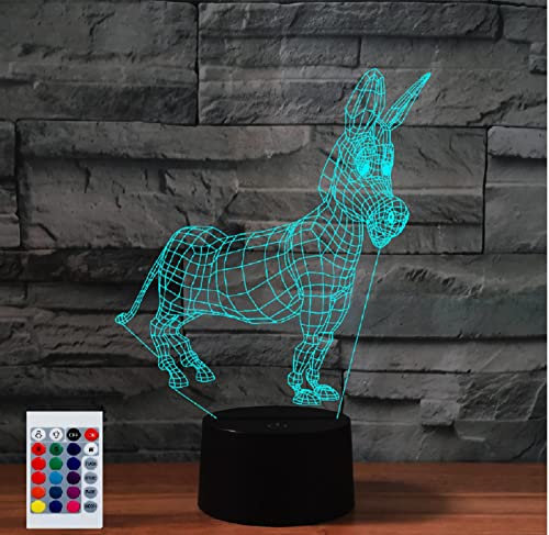 SUPERHONGJIHAO Nachtlicht für Kinder, 3D-Esel, LED-Lampe mit Fernbedienung 16 Farbwechsel Geburtstagsgeschenk für Kinder