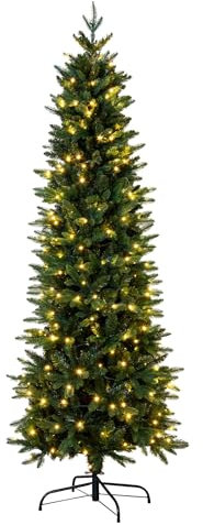 Christmas Tree World | 7ft Artificial Pre-lit Ultra Slim Mixed Pine | Natural and Realistic Look with Bushy and Luxury Quality PVC Tips | Easy to Assemble and Take Down | 84cm Diameter