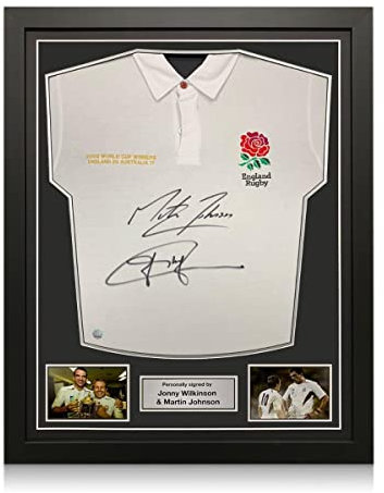 Exclusive Memorabilia Jonny Wilkinson And Martin Johnson Signed England Rugby Shirt. Standard Frame