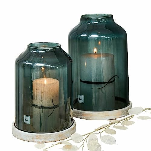 Loberon Windlicht 2er Set Heavenly, Zwei Größen, mundgeblasen, stilvolle Dekoration, Wohn-Accessoires, Glas, Mangoholz, klar