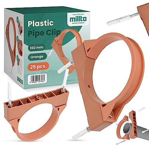 25x Millto™ Rohrschelle Kunststoff Halterung Rohr 160mm Stockschraube Dübel Rohrhalter Wasserrohrhalter Abwasserrohrschelle Kanalisationsrohrschelle Abwasserrohrhalterung