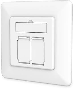 DIGITUS Caja de empalmes Cat-6A - 2 Puertos RJ45 - Toma de Red empotrable - 28mm de Profundidad de instalación - diseñable - Blanco Puro