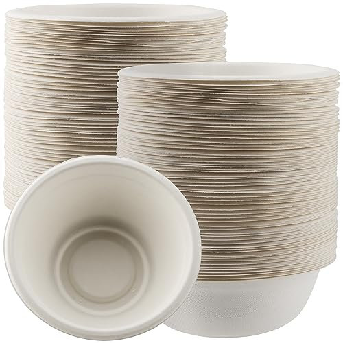 YIXNSW Lot de 100 Bols à soupe Jetables en carton 350 ml, Vaisselle Canne à Sucre, Assiettes creuses jetables, Utilisation pour Soupe, Apéritif, Desserts, Crème Glacée