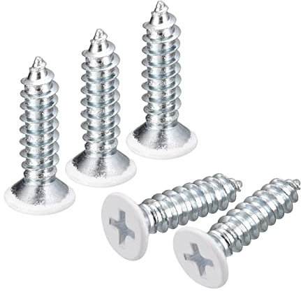 QUARKZMAN ST5x20mm 50Stk Weiße Schrauben Senkkopf Holz Selbstschneidend Schrauben Flach Kopf Kreuzschlitz Holzschrauben für Holzarbeiten