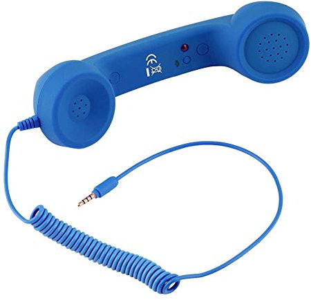 Auricular de Teléfono Retro Vintage, Teléfono Móvil Clásico Retro de 3,5mm, Minimicrófono, Receptor de Llamadas Telefónicas para Teléfono Inteligente (Azul)