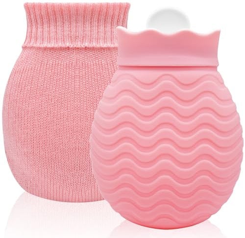 320ml Hot Water Bottle with Smooth Cover, Mini Hot Water Bag for Pain Relief, Waist, Back, Neck, Shoulders, Small Leak Proof Hot Water Bottle with Removable Cover for Women, Kids, Best Gifts