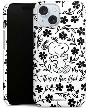 Premium Case kompatibel mit Apple iPhone 15 Smartphone Handyhülle Schutzhülle glänzend Peanuts Blumen Snoopy