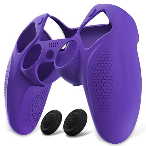 playvital Coque Manette pour ps5 Housse Protection avec 2 Capuchon Joystick pour ps5 Controller Cover Skin Cache Silicone,Édition Ninja-Violet