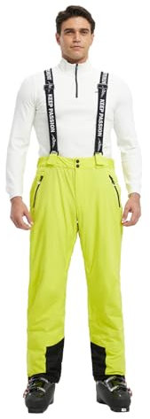 fit space Isolierte Herren-Skihose, wasserdicht, 15.000 mm, abnehmbare Hosenträger, Winter, Schnee, Snowboardhose, Zitrone, Größe L