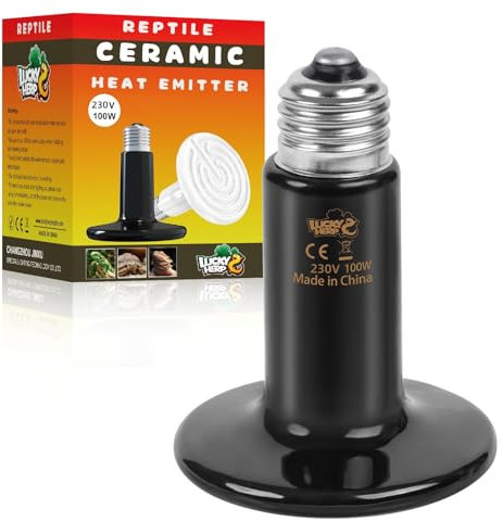 LUCKY HERP Ceramic Heat Emitter, Reptile Heat Lamp Bulbs 100W, Ceramic Heat Lamp for Reptiles, E27 Vivarium Heat Light for Tortoise, Puppy, Chick, Turtle, Dog, Cat, Bearded Dragon