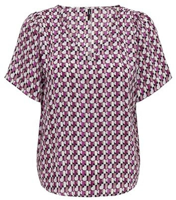 ONLY Onlalma Life Vis S/S V-Neck Top Camicia da Donna, Magenta Purple/AOP:584 Posh, S