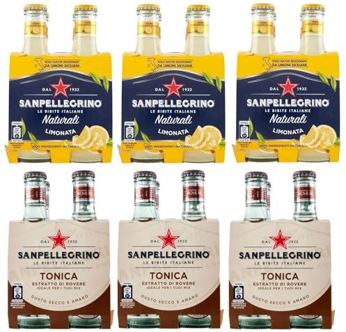 24er-Pack Testpaket San Pellegrino Limonata Alkoholfreies Getränk mit Zitronensäfte + Tonica Rovere Alkoholfreies Getränk 20cl Einweg-Glasflasche