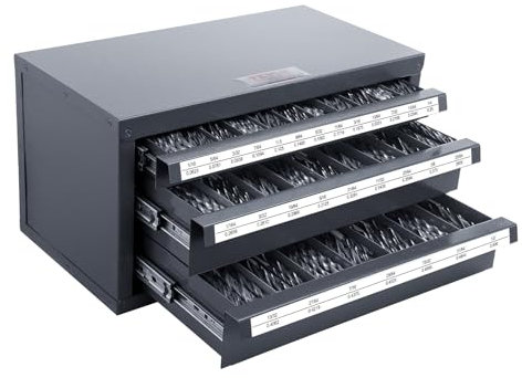 VEVOR Bohrer-Spender-Schrank Mit Drei Schubladen für 1/16 Bis 1/2 Zoll, Stahl-Organizer Mit Etiketten, Stapelbar für Aufbewahrung