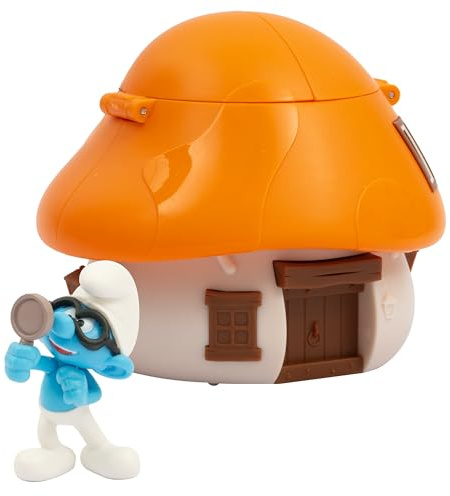 Giochi Preziosi Die Schlümpfe – Schlumpf mit Vierbeinern, 5,5 cm und Sein Schlumpfhaus mit orangefarbenem Dach, wiederaufladbarer Mechanismus und Überraschungseffekt, für Kinder ab 3 Jahren