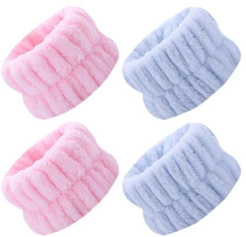 4 Piezas Correa de Lavado de Muñeca para SPA, Muñequera de Lavado Facial, Bandas de Muñeca Transpirables,Bandas de Muñeca Faciales, Muñequeras Absorbentes Elásticas, Muñequera Ajustable