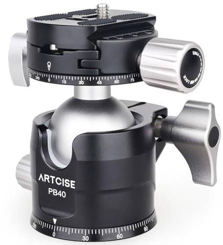 ARTCISE Testa a sfera per impieghi gravosi, doppia testa panoramica per treppiede a basso profilo da 40 mm e 2 piastre a sgancio rapido da 1/4 di pollice per treppiede DSLR Carico massimo 20 kg