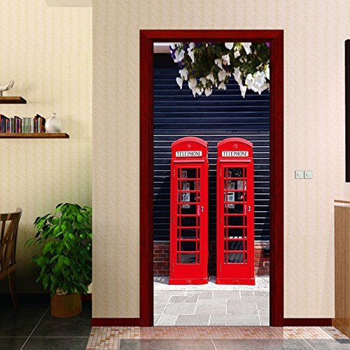 Türtapete selbstklebend Rote Telefonzelle Türaufkleber Türfolie Türposter B100 x H200cm