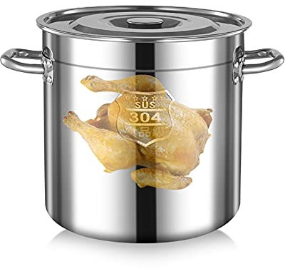 Pentola Grande Pentola Per Magazzino, Secchio Per Zuppa Con Coperchio In Acciaio Inossidabile, Pentola Diritta Di Grande capacità, Diametro 30 Cm, Altezza 30 Cm (20 Litri) (Colore : Argento,