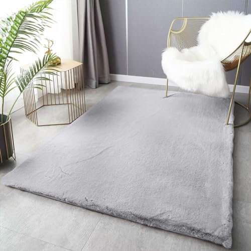 VIMODA Fellteppich Deluxe waschbar, sanfter Hochflor-Teppich einfarbig, kuschelig für Ihr Wohnzimmer oder Schlafzimmer,Farbe:Silber;Maße:Ø 80 cm Rund