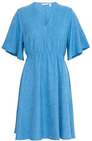 b.young BYGAIYA Damen Kleid Freizeitkleid A-Linien-Kleid mit V-Ausschnitt Kurzarm Loose fit, Größe:42, Farbe:Federal Blue Melange (1840291)