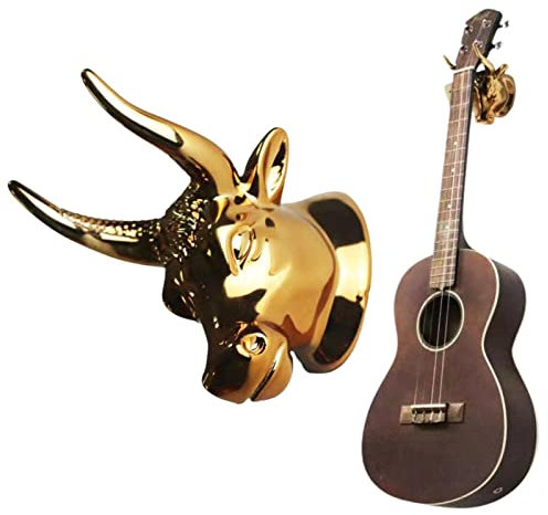 Ranley Wandhalterung Gitarrenhalter, Goldener Stierkopf-Wandkunst-Gitarren-Aufhänger, Gitarrenständer Passend Für E-Gitarren Banjo Mandoline Ukulele, Gitarre Wandhalterung Halterung Zubehör