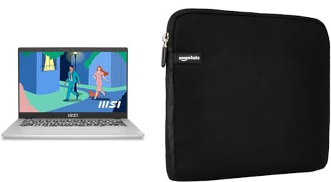MSI Modern 14 C12M-073IT, Notebook 14 Full-HD 60Hz, Intel I7-1255U, Intel Iris Xe & Amazon Basics, custodia protettiva per laptop con schermo di 35,5 cm (14-Pollici), Nero