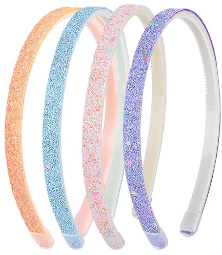 WLLHYF 4 Stück Glitzer-Haarband, Buntes Haar-Accessoire Kunststoff Glitzernd Niedlich Rutschfest Dick Glitzernd Konfetti Regenbogen-Haarbänder mit Zähnen für Kleine Mädchen (Mehrfarbige Sterne)