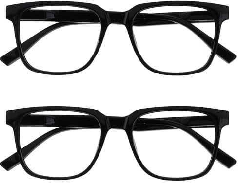 OPULIZE LEO Lesebrille - 2er-Pack - Großes Rechteckiges Gestell - Schwarz - Herren Damen - Federscharniere - RR55-1 - +1.00