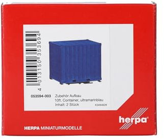 Herpa Zubehör Zubehör 10ft Container mit Platte, ultramarinblau (THW), 2 STK. im Maßstab 1:87, Miniatur Modell, Kunststoff
