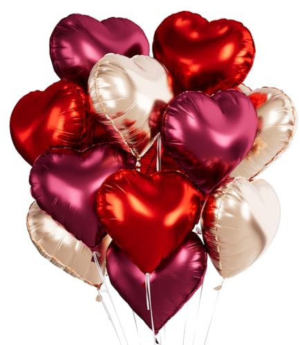 Palloncini Cuore Rosso Oro Rosa, 18 Pollici Palloncini a Forma di Cuore Matrimonio Elio, Palloncino Foglio Rosso Vino Per Decorazione Compleanni, Matrimonio, San Valentino