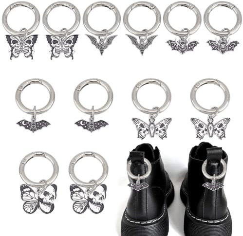 GOMAKERER 12 Stück Schuhanhänger Mit Totenkopf Schmetterling Fledermaus Und O Ringen, 6 Stil Schuhdekoration Tibetischen Emaille Legierung Schuhanhänger Für Taschen Geldbörsen Halloween Dekoration